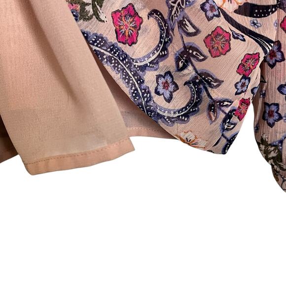 Loft Floral Pink Peasant Blouse Long Sleeve Sz LP Boho Romantic Barbiecore (3009 - Picture 5 of 8